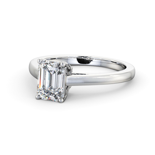 Emerald Diamond Engagement Ring 18K White Gold Solitaire - Hadlow ENEM40_WG_FLAT