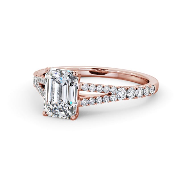 Emerald Diamond Engagement Ring 9K Rose Gold Solitaire With Side Stones - Macey ENEM40S_RG_FLAT