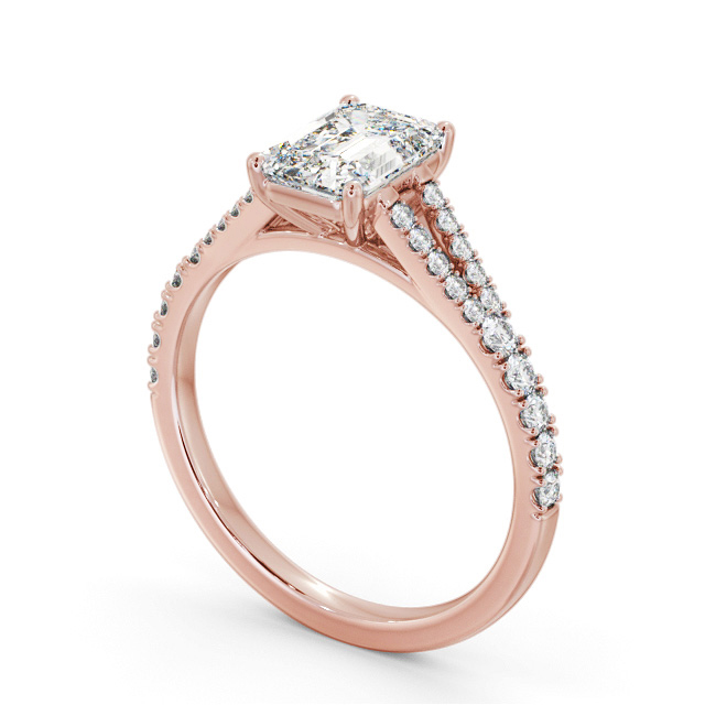 Emerald Diamond Engagement Ring 9K Rose Gold Solitaire With Side Stones - Macey ENEM40S_RG_SIDE