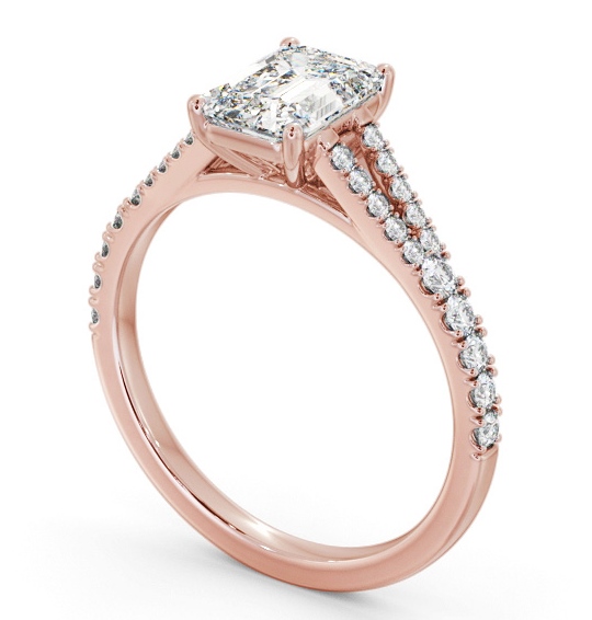 Emerald Diamond Split Band Engagement Ring 9K Rose Gold Solitaire with Channel Set Side Stones ENEM40S_RG_THUMB1