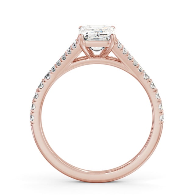 Emerald Diamond Engagement Ring 9K Rose Gold Solitaire With Side Stones - Macey ENEM40S_RG_UP