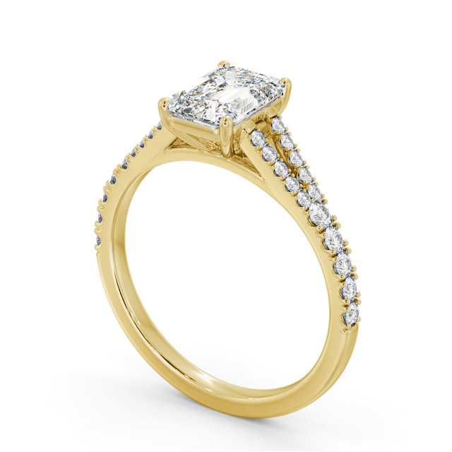 Emerald Diamond Engagement Ring 9K Yellow Gold Solitaire With Side Stones - Macey ENEM40S_YG_SIDE