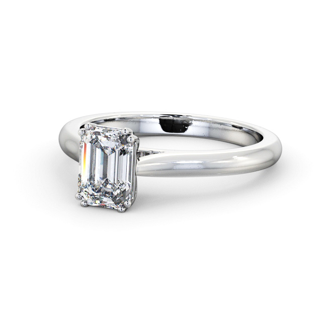 Emerald Diamond Engagement Ring 18K White Gold Solitaire - Valeriana ENEM41_WG_FLAT