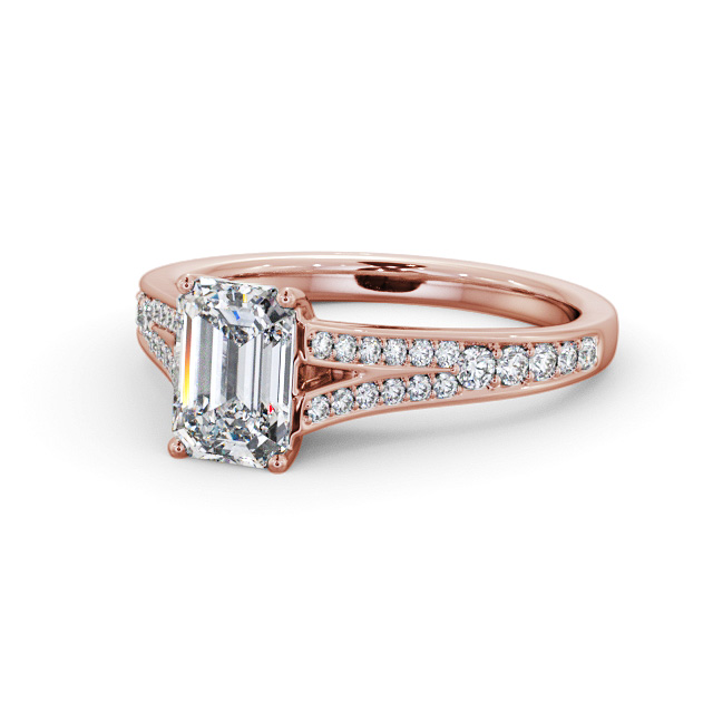 Emerald Diamond Engagement Ring 9K Rose Gold Solitaire With Side Stones - Georgina ENEM41S_RG_FLAT