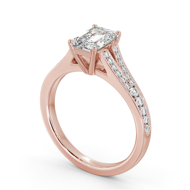 Emerald Diamond Engagement Ring 18K Rose Gold Solitaire With Side Stones - Georgina ENEM41S_RG_SIDE