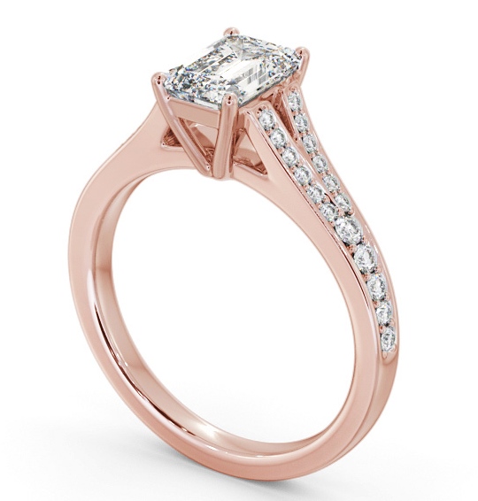 Emerald Diamond Split Channel Engagement Ring 9K Rose Gold Solitaire with Channel Set Side Stones ENEM41S_RG_THUMB1