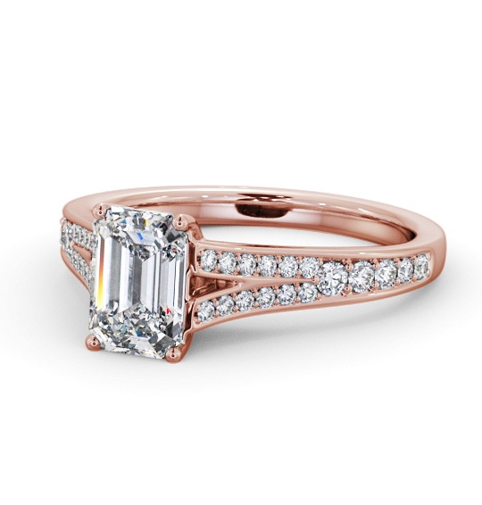  Emerald Diamond Engagement Ring 9K Rose Gold Solitaire With Side Stones - Georgina ENEM41S_RG_THUMB2 