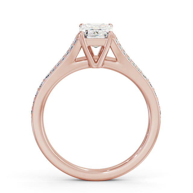 Emerald Diamond Engagement Ring 9K Rose Gold Solitaire With Side Stones - Georgina ENEM41S_RG_UP