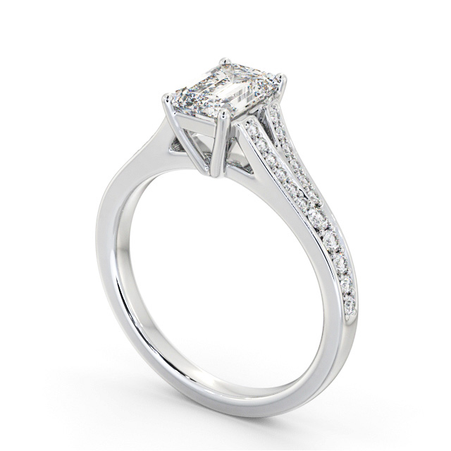 Emerald Diamond Engagement Ring Palladium Solitaire With Side Stones - Georgina ENEM41S_WG_SIDE