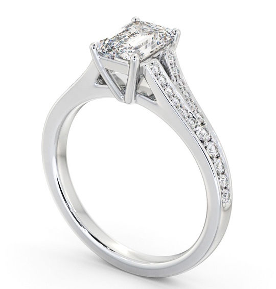 Emerald Diamond Split Channel Engagement Ring 9K White Gold Solitaire with Channel Set Side Stones ENEM41S_WG_THUMB1 