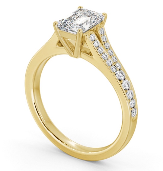 Emerald Diamond Engagement Ring 9K Yellow Gold Solitaire With Side Stones - Georgina ENEM41S_YG_THUMB1 