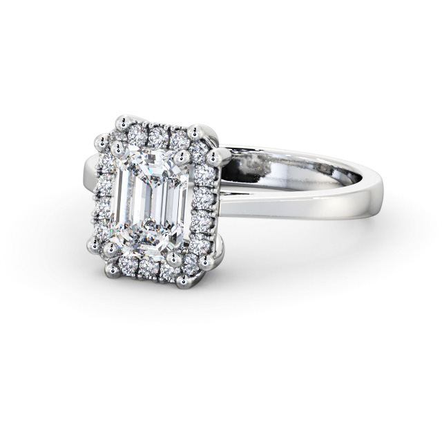 Halo Emerald Diamond Engagement Ring 9K White Gold - Alnham ENEM42_WG_FLAT