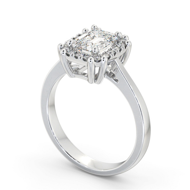 Halo Emerald Diamond Engagement Ring 9K White Gold - Alnham ENEM42_WG_SIDE