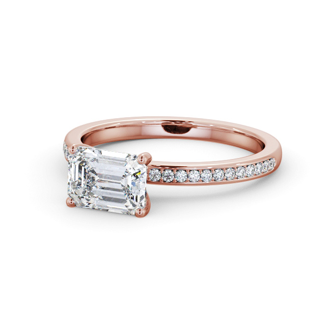 Emerald Diamond Engagement Ring 9K Rose Gold Solitaire With Side Stones - Potina ENEM42S_RG_FLAT