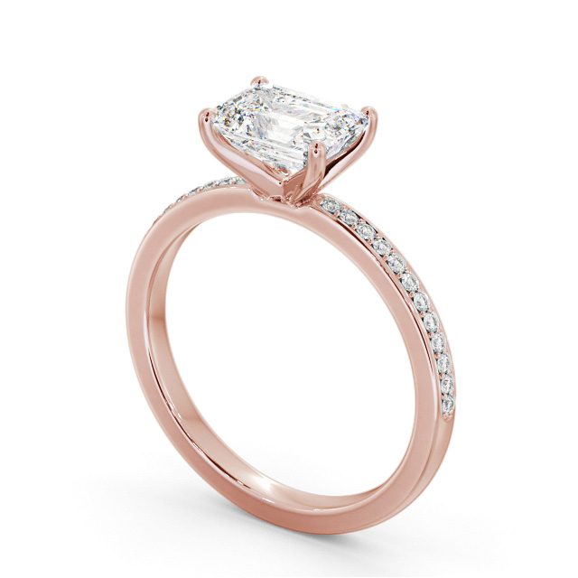 Emerald Diamond Engagement Ring 18K Rose Gold Solitaire With Side Stones - Potina ENEM42S_RG_SIDE