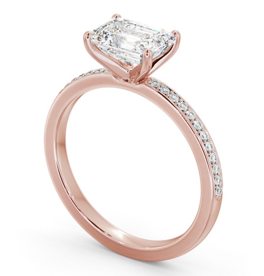 Emerald Diamond East To West Engagement Ring 18K Rose Gold Solitaire with Channel Set Side Stones ENEM42S_RG_THUMB1