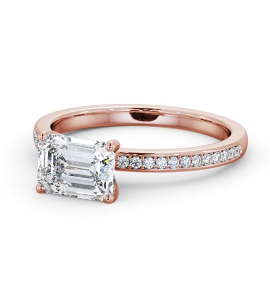  Emerald Diamond Engagement Ring 9K Rose Gold Solitaire With Side Stones - Potina ENEM42S_RG_THUMB2 