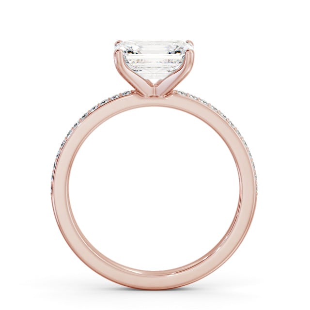 Emerald Diamond Engagement Ring 9K Rose Gold Solitaire With Side Stones - Potina ENEM42S_RG_UP