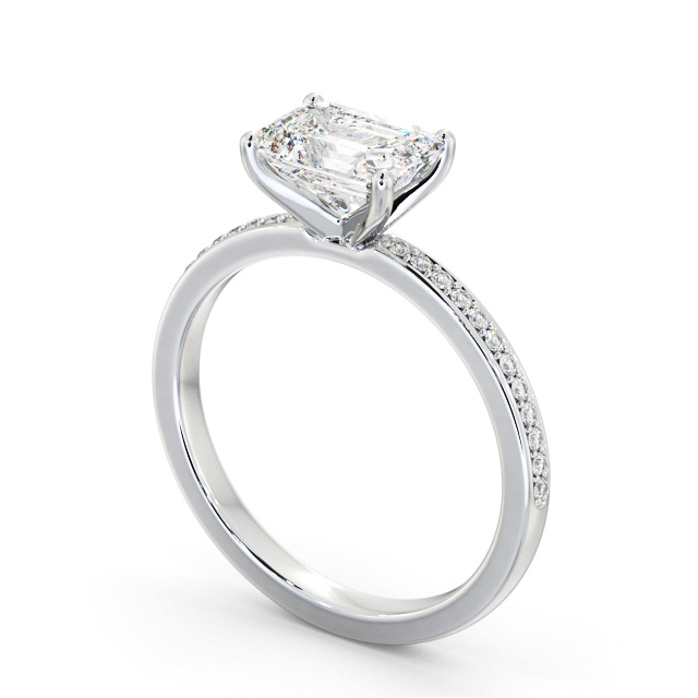 Emerald Diamond Engagement Ring Palladium Solitaire With Side Stones - Potina ENEM42S_WG_SIDE