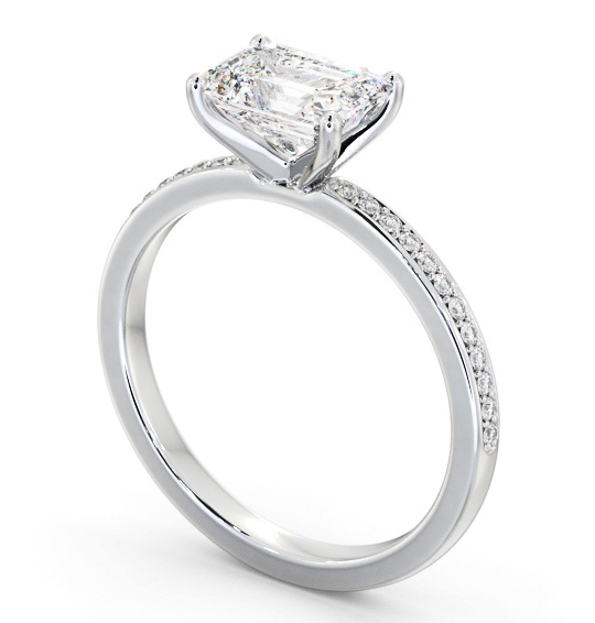 Emerald Diamond East To West Engagement Ring 18K White Gold Solitaire with Channel Set Side Stones ENEM42S_WG_THUMB1 