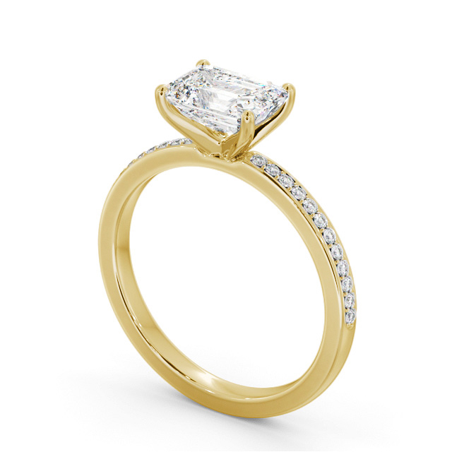 Emerald Diamond Engagement Ring 9K Yellow Gold Solitaire With Side Stones - Potina ENEM42S_YG_SIDE