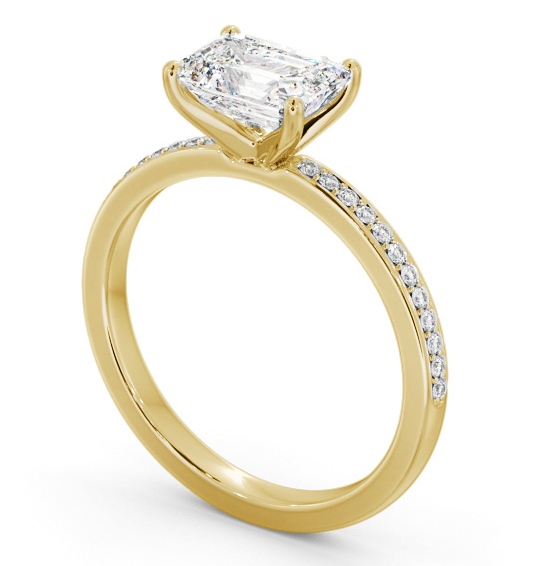 Emerald Diamond East To West Engagement Ring 9K Yellow Gold Solitaire with Channel Set Side Stones ENEM42S_YG_THUMB1