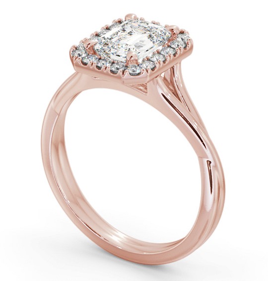 Halo Emerald Diamond Crossover Band Engagement Ring 9K Rose Gold ENEM43_RG_THUMB1 
