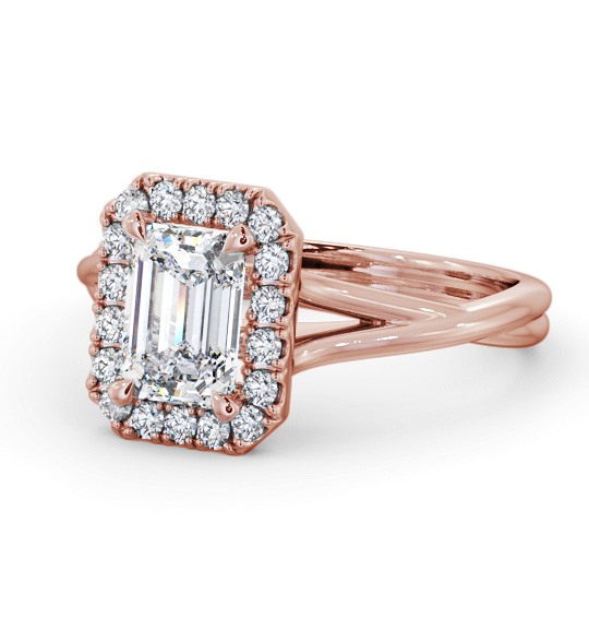 Halo Emerald Diamond Crossover Band Engagement Ring 9K Rose Gold ENEM43_RG_THUMB2 