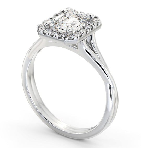 Halo Emerald Diamond Crossover Band Engagement Ring 9K White Gold ENEM43_WG_THUMB1