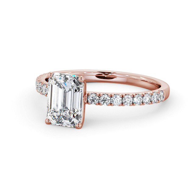 Emerald Diamond Engagement Ring 9K Rose Gold Solitaire With Side Stones - Velma ENEM43S_RG_FLAT