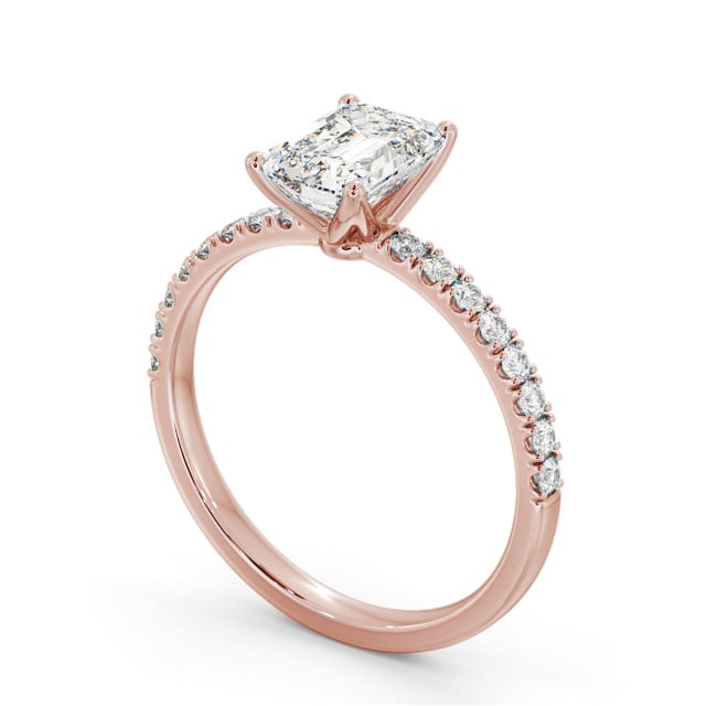 Emerald Diamond Engagement Ring 9K Rose Gold Solitaire With Side Stones - Velma ENEM43S_RG_SIDE