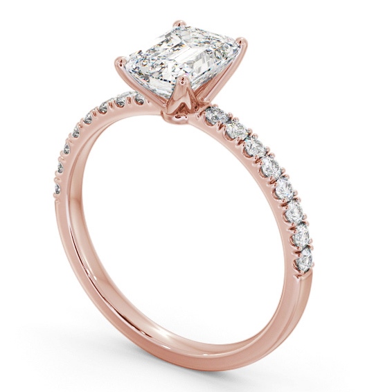 Emerald Diamond 4 Prong Engagement Ring 9K Rose Gold Solitaire with Channel Set Side Stones ENEM43S_RG_THUMB1 