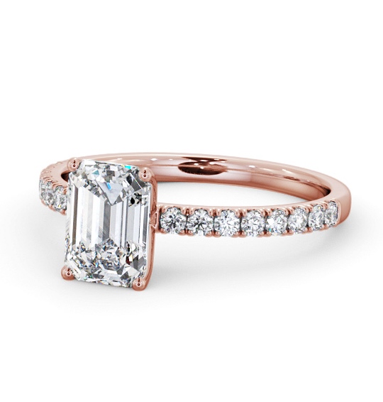  Emerald Diamond Engagement Ring 9K Rose Gold Solitaire With Side Stones - Velma ENEM43S_RG_THUMB2 