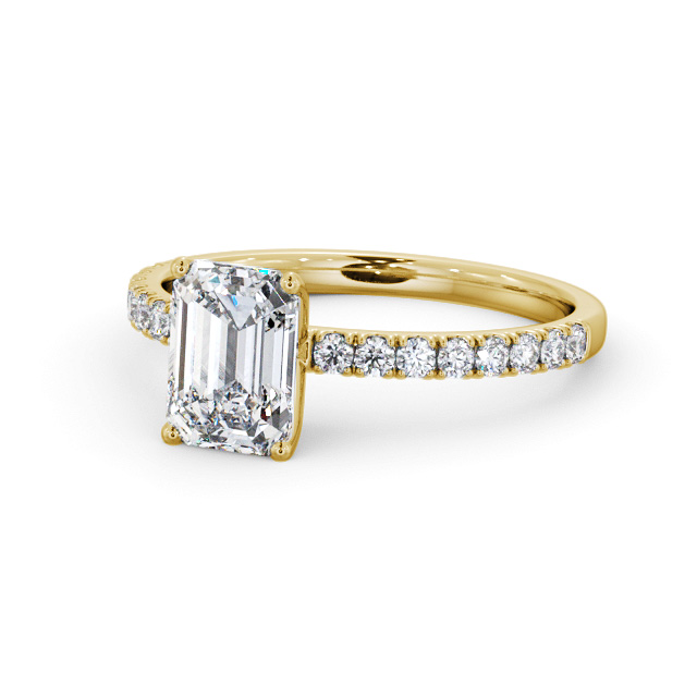 Emerald Diamond Engagement Ring 9K Yellow Gold Solitaire With Side Stones - Velma ENEM43S_YG_FLAT