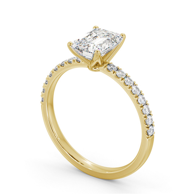 Emerald Diamond Engagement Ring 18K Yellow Gold Solitaire With Side Stones - Velma ENEM43S_YG_SIDE