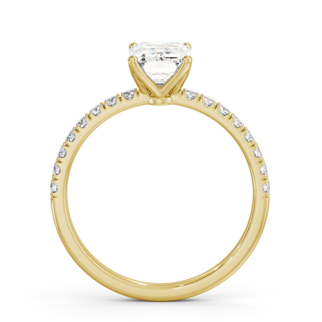 Emerald Diamond Engagement Ring 9K Yellow Gold Solitaire With Side Stones - Velma ENEM43S_YG_UP