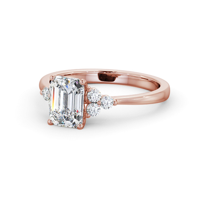 Emerald Diamond Engagement Ring 9K Rose Gold Solitaire With Side Stones - Bianca ENEM44S_RG_FLAT