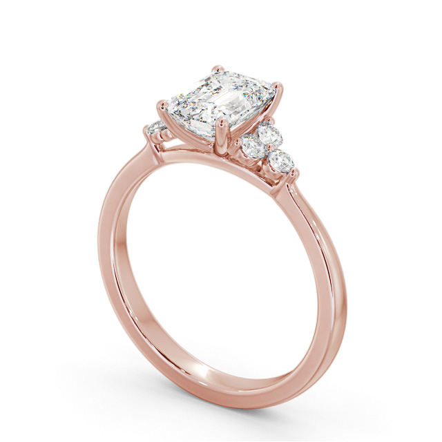 Emerald Diamond Engagement Ring 9K Rose Gold Solitaire With Side Stones - Bianca ENEM44S_RG_SIDE