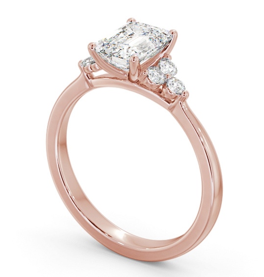 Emerald Diamond Engagement Ring 18K Rose Gold Solitaire with Three Round Diamonds On Each Side ENEM44S_RG_THUMB1