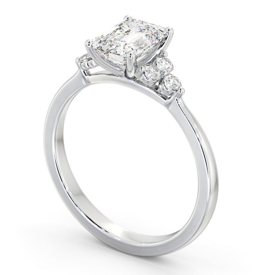 Emerald Diamond Engagement Ring Palladium Solitaire with Three Round Diamonds On Each Side ENEM44S_WG_THUMB1
