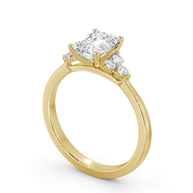 Emerald Diamond Engagement Ring 9K Yellow Gold Solitaire With Side Stones - Bianca ENEM44S_YG_SIDE