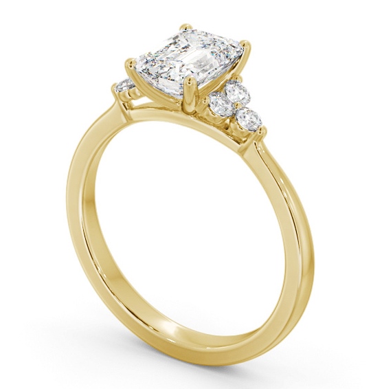 Emerald Diamond Engagement Ring 9K Yellow Gold Solitaire with Three Round Diamonds On Each Side ENEM44S_YG_THUMB1