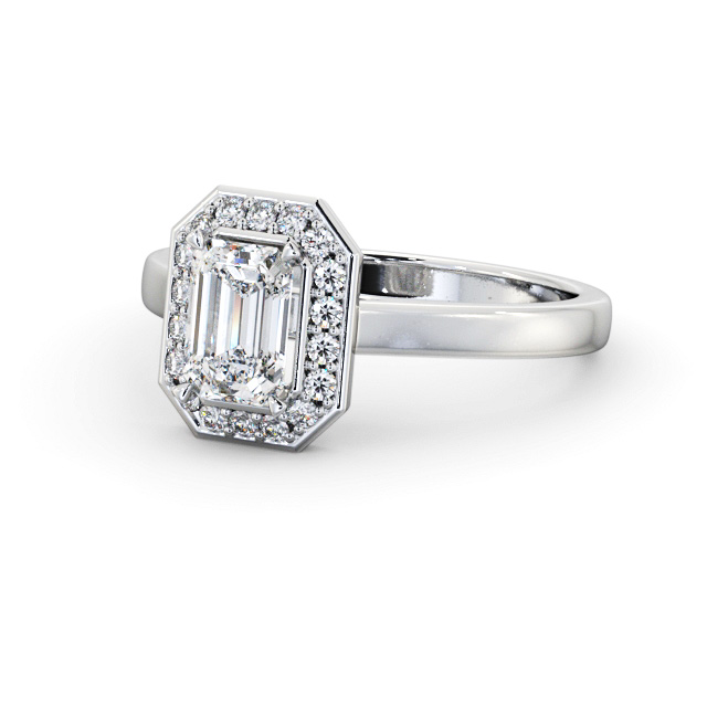 Halo Emerald Diamond Engagement Ring 18K White Gold - Henriette ENEM45_WG_FLAT