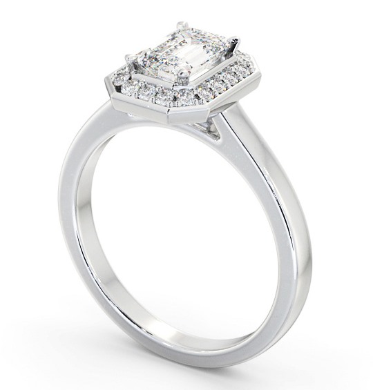  Halo Emerald Diamond Engagement Ring 18K White Gold - Henriette ENEM45_WG_THUMB1 