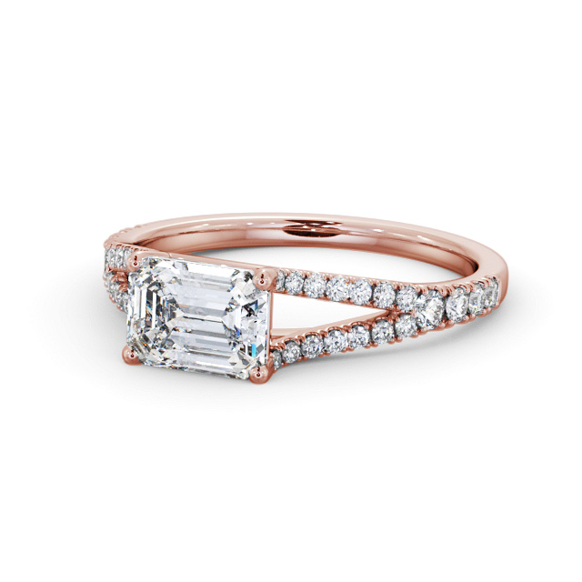Emerald Diamond Engagement Ring 9K Rose Gold Solitaire With Side Stones - Cassidy ENEM45S_RG_FLAT