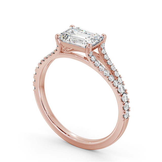 Emerald Diamond Engagement Ring 9K Rose Gold Solitaire With Side Stones - Cassidy ENEM45S_RG_SIDE