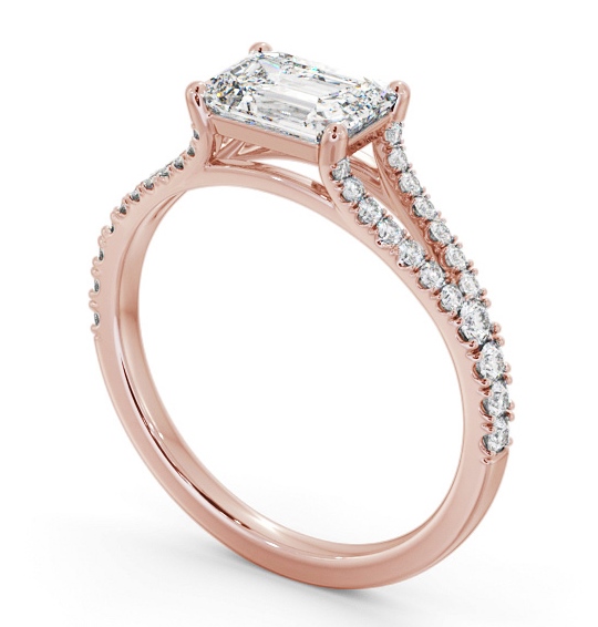 Emerald Diamond East To West Engagement Ring 9K Rose Gold Solitaire with Channel Set Side Stones ENEM45S_RG_THUMB1