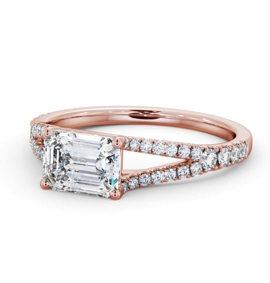  Emerald Diamond Engagement Ring 9K Rose Gold Solitaire With Side Stones - Cassidy ENEM45S_RG_THUMB2 