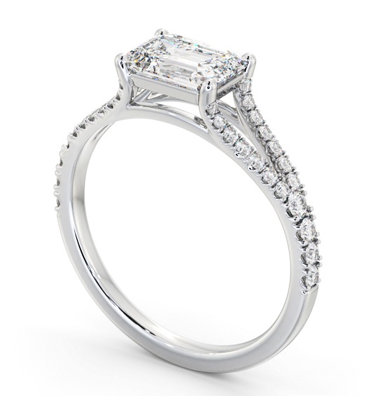 Emerald Diamond East To West Engagement Ring 9K White Gold Solitaire with Channel Set Side Stones ENEM45S_WG_THUMB1 