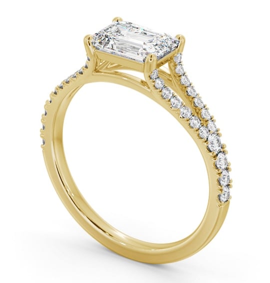 Emerald Diamond East To West Engagement Ring 9K Yellow Gold Solitaire with Channel Set Side Stones ENEM45S_YG_THUMB1